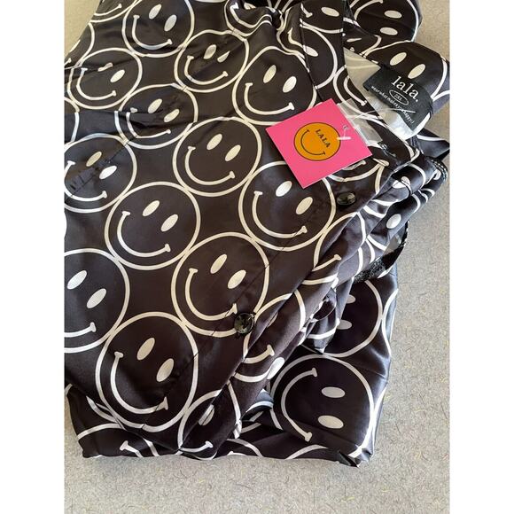 Dressed in LaLa Satin playsuit black & white smiley faces "Current Mood" sz 2XL - Picture 5 of 5